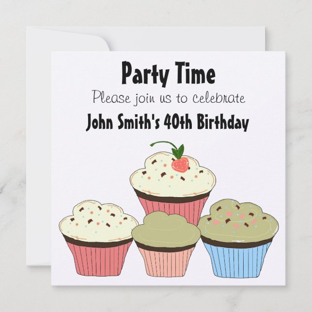Cartes d'invitation d'anniversaire - Cupcakes (Devant)