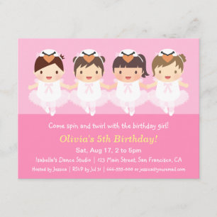 Cartes d'invitation d'anniversaire de ballerine au