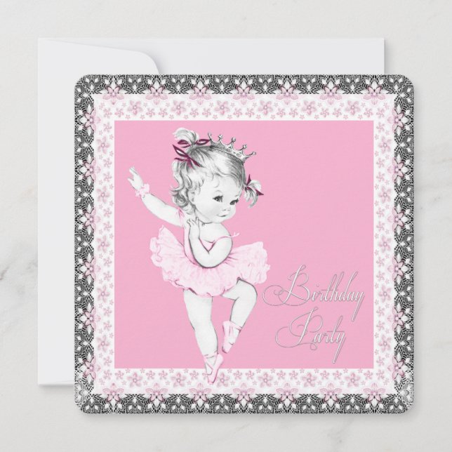 Cartes d'invitation d'anniversaire de ballerine ro (Devant)