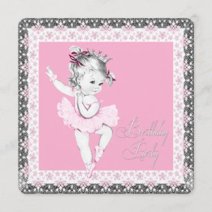 Cartes d'invitation d'anniversaire de ballerine ro
