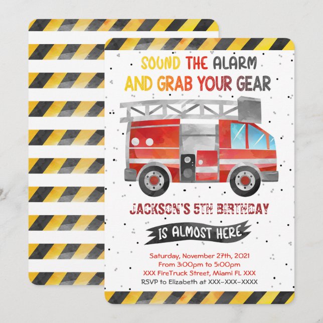 Cartes d'invitation d'anniversaire de camion de po (Devant / Derrière)