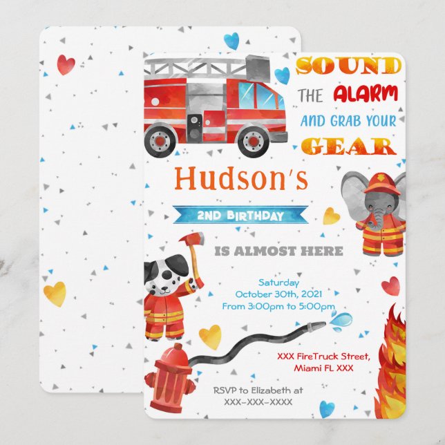 Cartes d'invitation d'anniversaire de camion de po (Devant / Derrière)