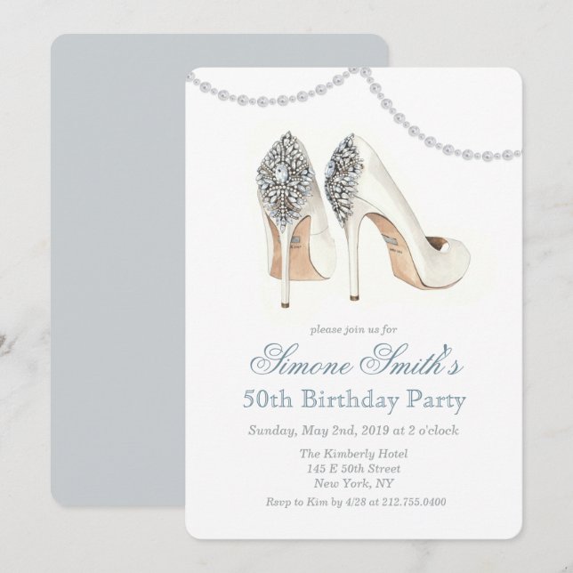 Cartes d'invitation d'anniversaire de chaussures à (Devant / Derrière)