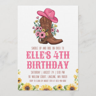 Cartes d'invitation d'anniversaire de cowgirl west