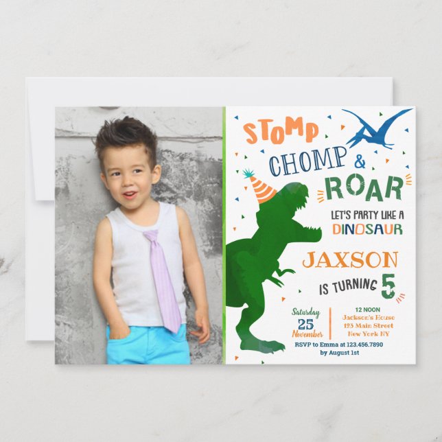 Cartes d'invitation d'anniversaire de dinosaure T- (Devant)