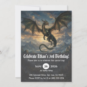 Cartes d'invitation d'anniversaire de dragon à l'a
