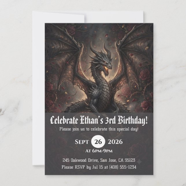 Cartes d'invitation d'anniversaire de dragon à l'a (Devant)