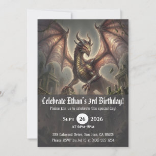 Cartes d'invitation d'anniversaire de dragon à l'a
