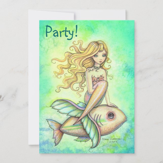 Cartes d'invitation d'anniversaire de jolie sirène (Devant)