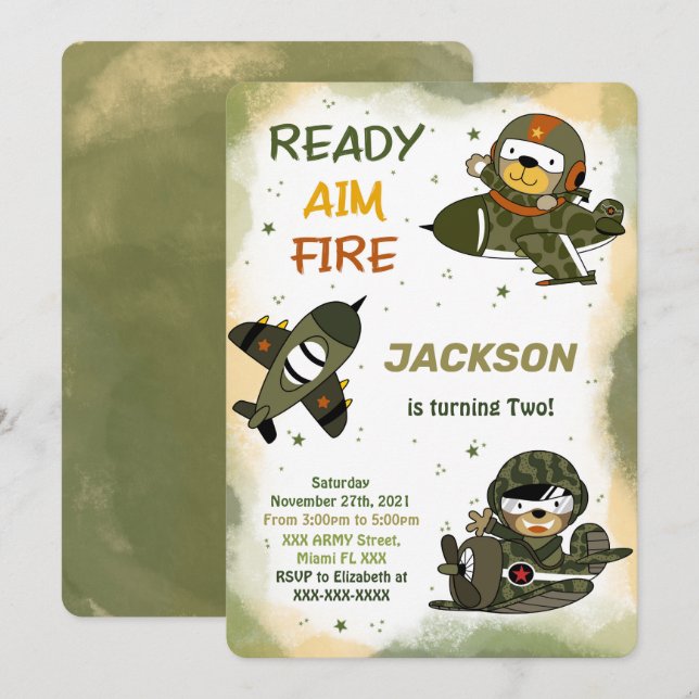 Cartes d'invitation d'anniversaire de l'armée (Devant / Derrière)