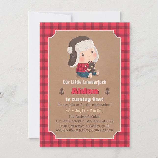 Cartes d'invitation d'anniversaire de nounours en  (Devant)