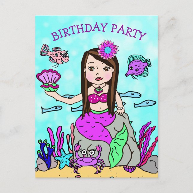 Cartes d'invitation d'anniversaire de sirène jolie (Devant)