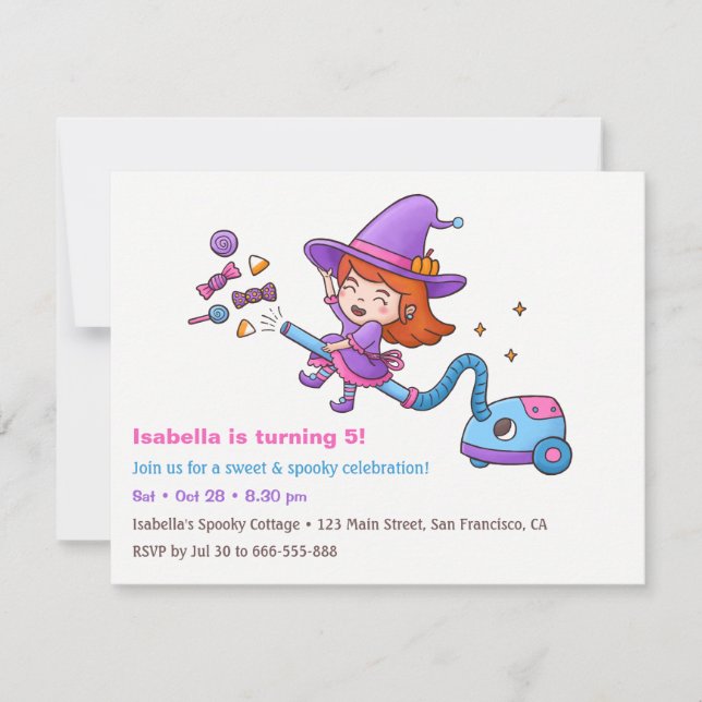 Cartes d'invitation d'anniversaire de sorcière mig (Devant)