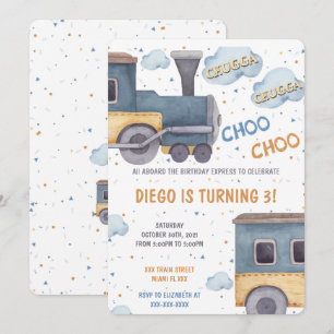 Cartes d'invitation d'anniversaire de train