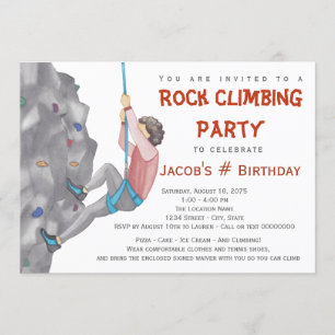 Cartes d'invitation d'anniversaire d'escalade pour