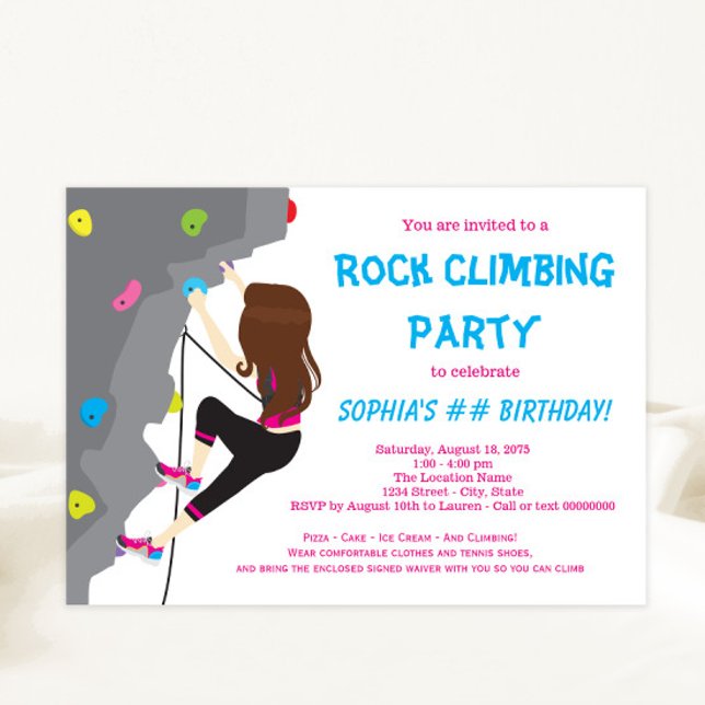 Cartes d'invitation d'anniversaire d'escalade pour (Cute colorful rock climbing party invitation.)