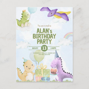 Cartes d'invitation d'anniversaire Dinosaure à l'a