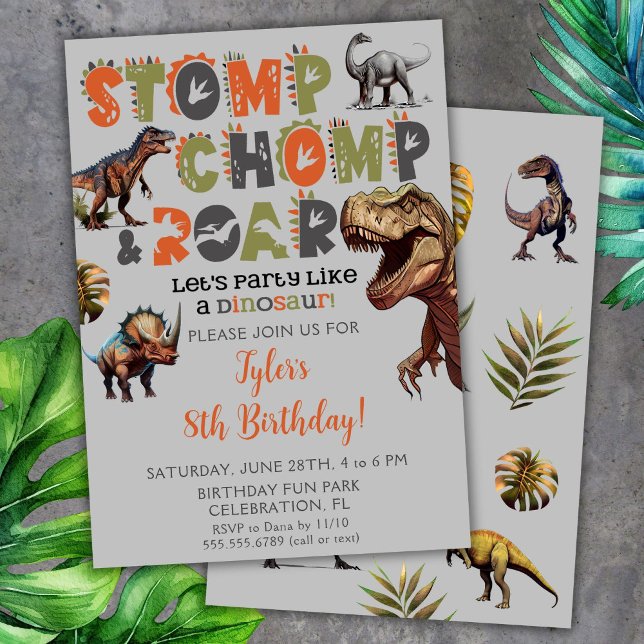 Cartes d'invitation d'anniversaire Dinosaure Garço (Créateur téléchargé)