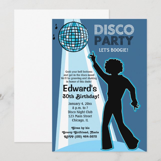 Cartes d'invitation d'anniversaire Disco Party (Devant / Derrière)