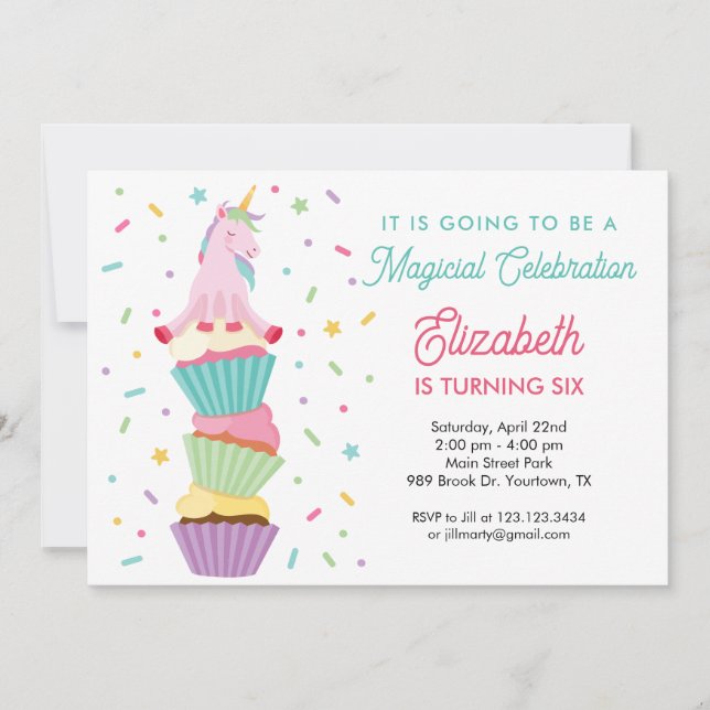 Cartes d'invitation d'anniversaire Festive Cupcake (Devant)