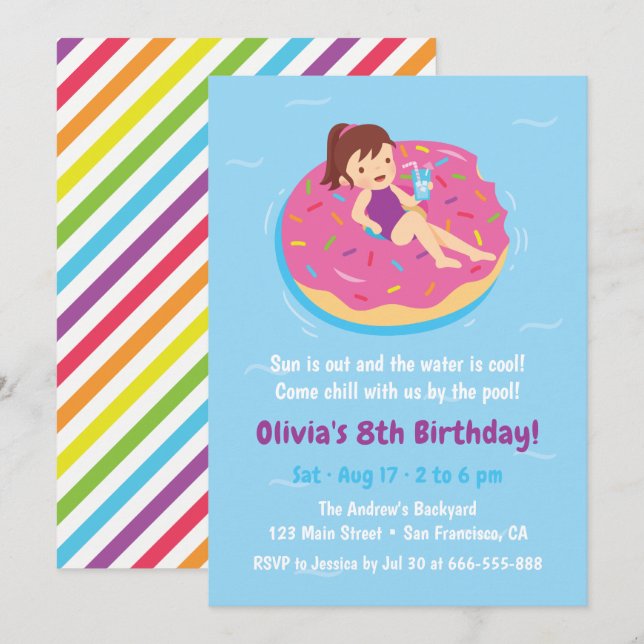 Cartes d'invitation d'anniversaire Fille sur radea (Devant / Derrière)