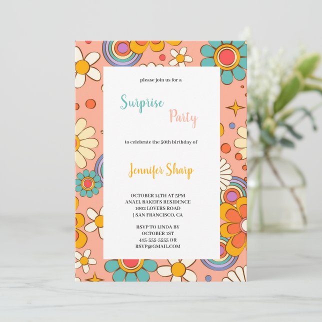 CARTES D'INVITATION D'ANNIVERSAIRE FLEURS MULTICOL (Debout devant)