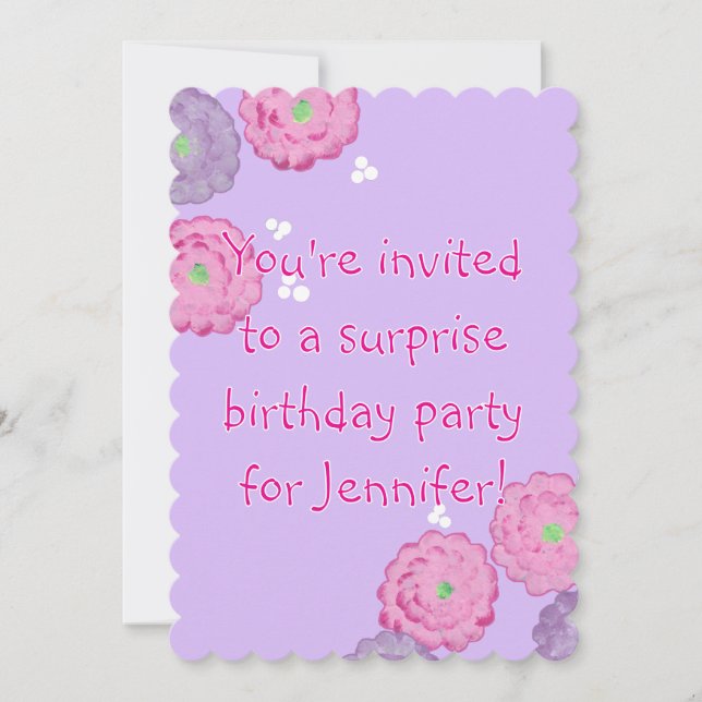 Cartes d'invitation d'anniversaire Fleurs roses et (Devant)