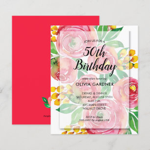 Cartes d'invitation d'anniversaire florales à l'aq