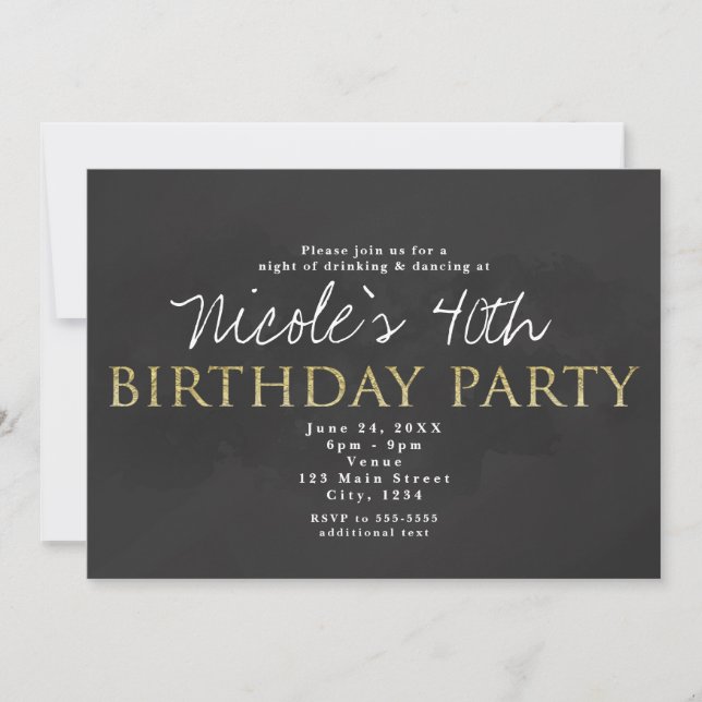 Cartes d'invitation d'anniversaire gris foncé et o (Devant)