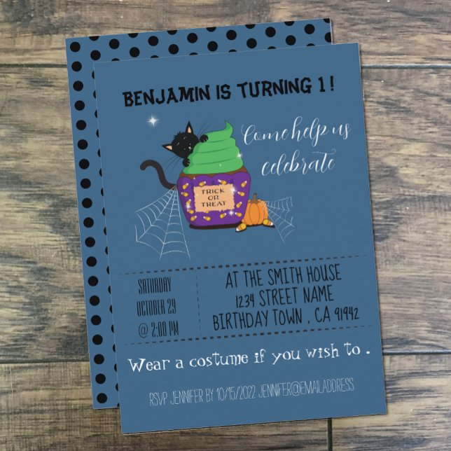  Cartes d'invitation d'anniversaire Halloween Bleu (Créateur téléchargé)