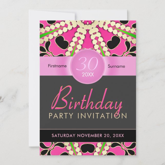 Cartes d'invitation d'anniversaire Hot Pink Diva C (Devant)