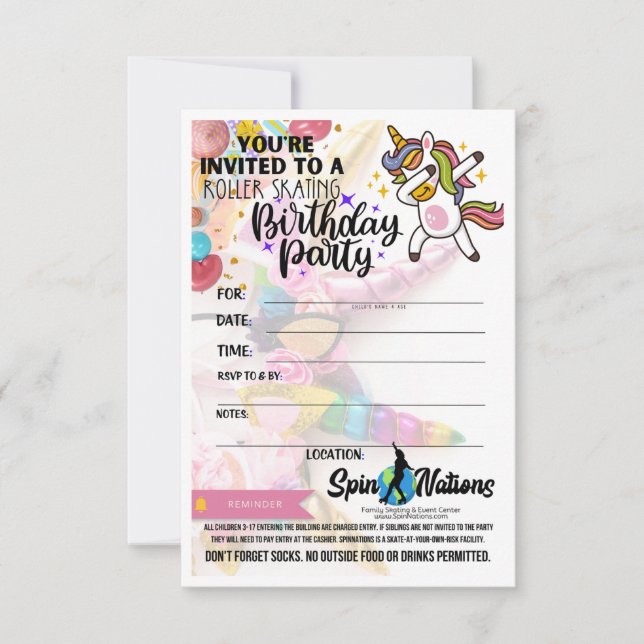 Cartes d'invitation d'anniversaire Licorne SpinNat (Devant)
