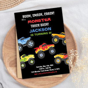 Cartes d'invitation d'anniversaire Monster Truck