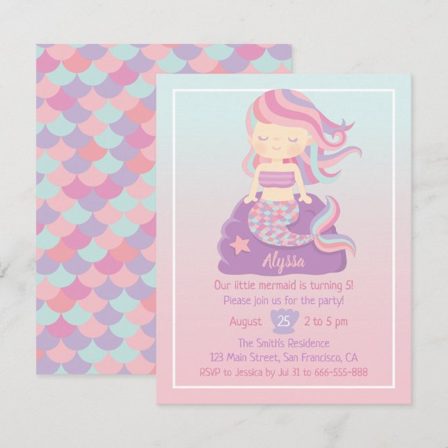 Cartes d'invitation d'anniversaire ombrées de peti (Devant / Derrière)