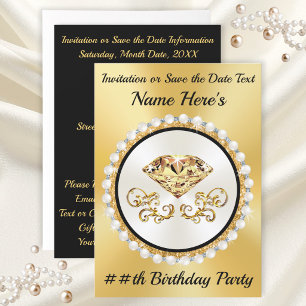 Cartes d'invitation d'anniversaire Or et Noir, TOU