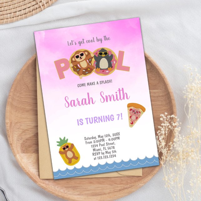 Cartes d'invitation d'anniversaire piscine pizza (Pizza Pool Birthday Invitations)