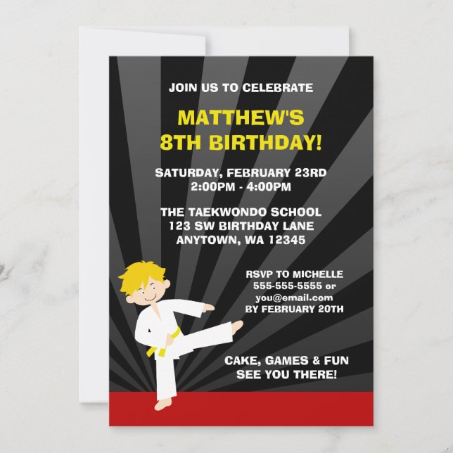 Cartes d'invitation d'anniversaire pour ceinture j (Devant)
