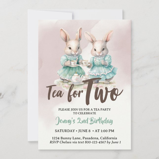 Cartes d'invitation d'anniversaire pour deux Thé L (Devant)
