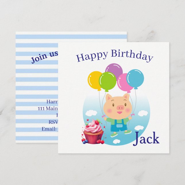 Cartes d'invitation d'anniversaire pour enfants (Devant / Derrière)