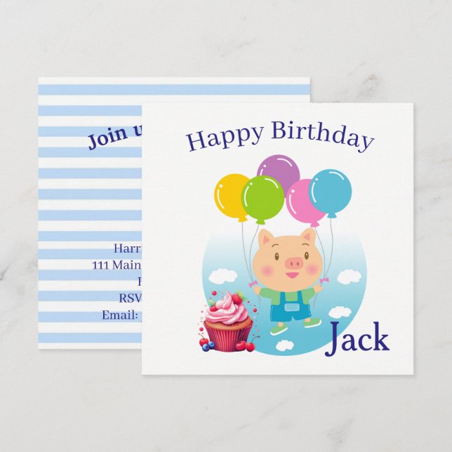 Cartes d'invitation d'anniversaire pour enfants (Devant / Derrière)