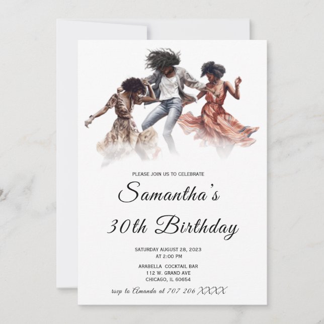 Cartes d'invitation d'anniversaire pour femme afro (Devant)