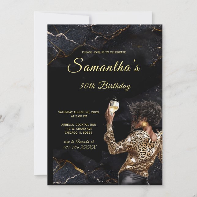 Cartes d'invitation d'anniversaire pour femme afro (Devant)