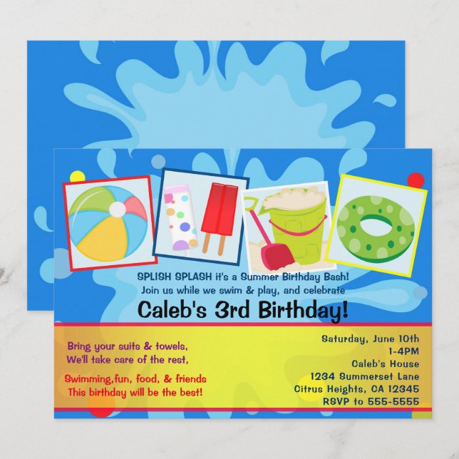 Cartes d'invitation d'anniversaire pour fête au bo (Devant / Derrière)