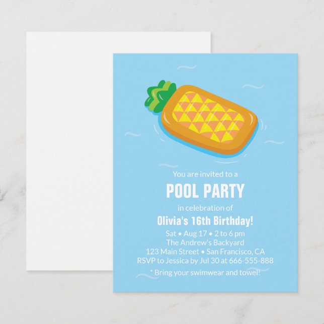 Cartes d'invitation d'anniversaire pour fête estiv (Devant / Derrière)