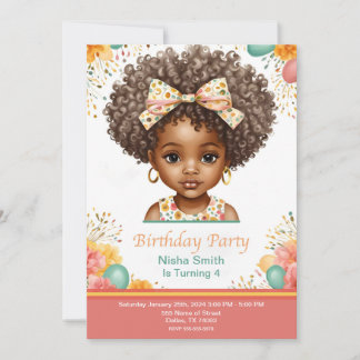 Cartes d'invitation d'anniversaire pour fille afro