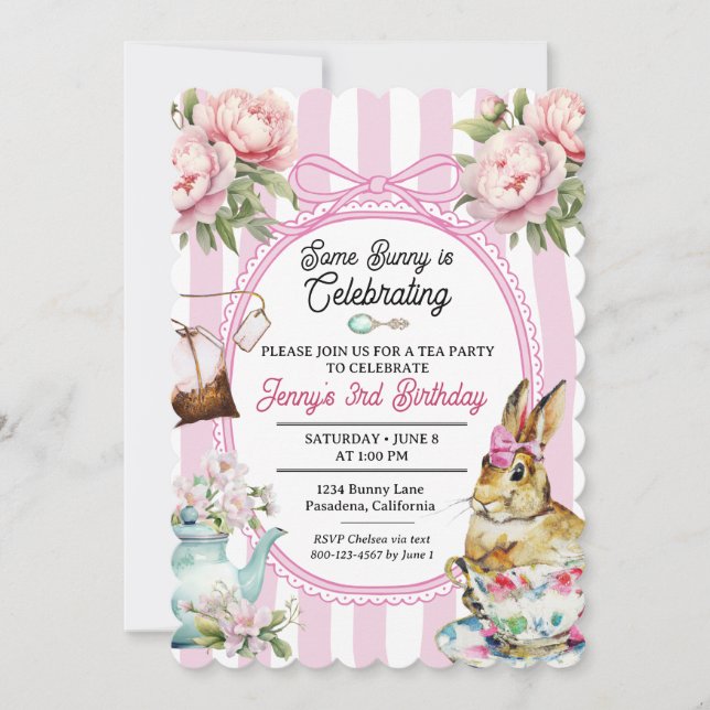 Cartes d'invitation d'anniversaire pour filles pou (Devant)