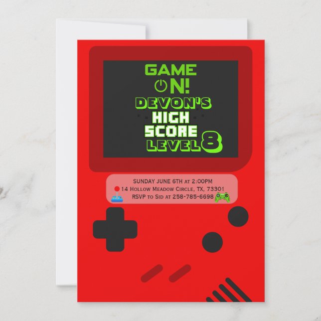 Cartes d'invitation d'anniversaire pour gamers (Devant)