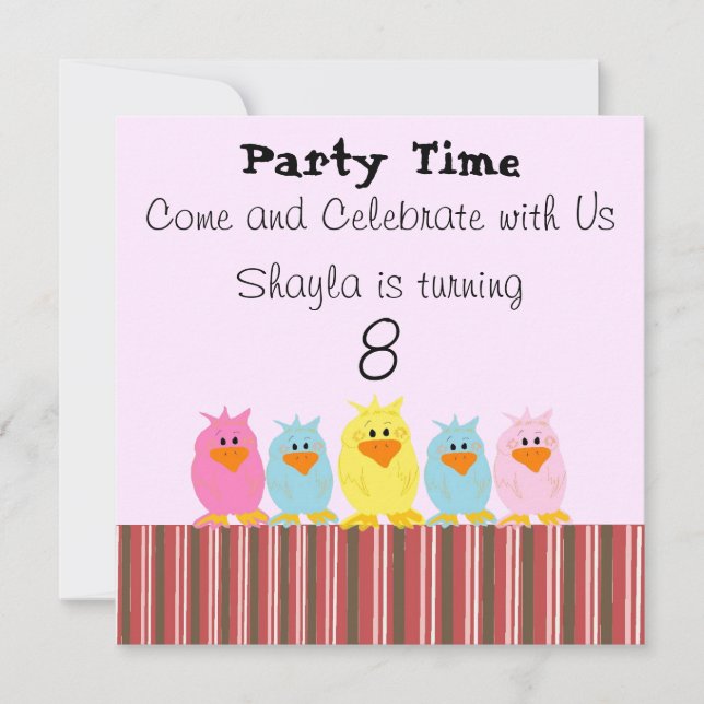 Cartes d'invitation d'anniversaire pour poussins f (Devant)