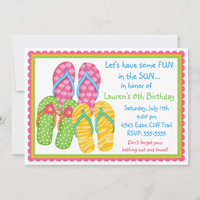 Cartes d'invitation d'anniversaire pour Tongs (Devant)