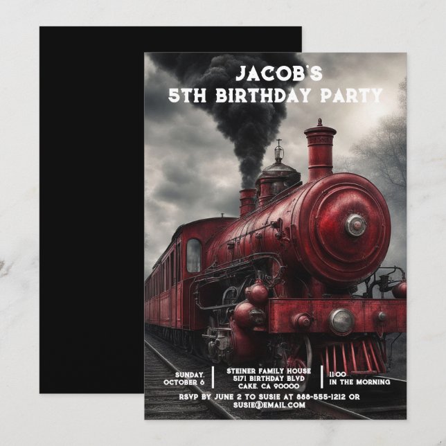Cartes d'invitation d'anniversaire pour train d'âg (Devant / Derrière)
